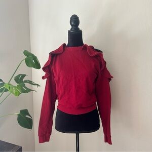 Red Ruffle Cold Shoulder Sweatshirt